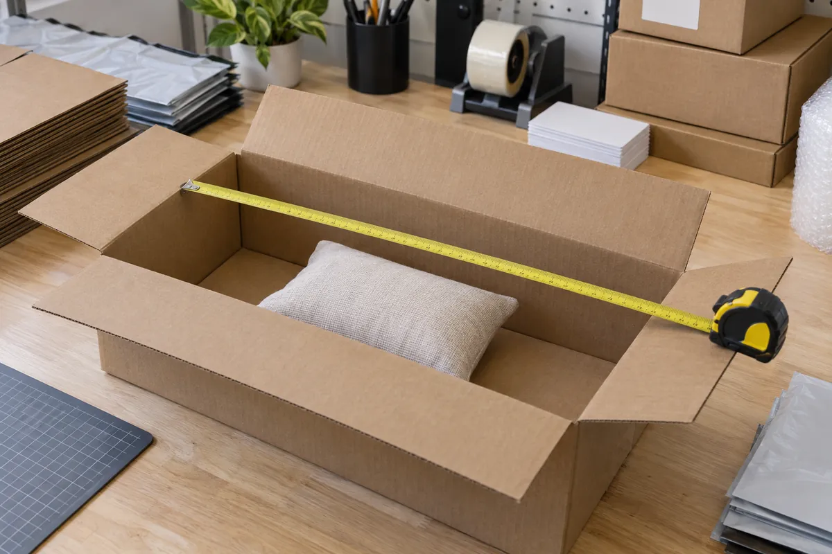 A big, light box being measured with a tape measure