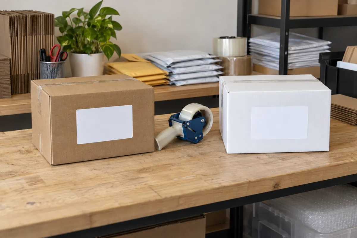 Two packed parcels side by side with blank labels